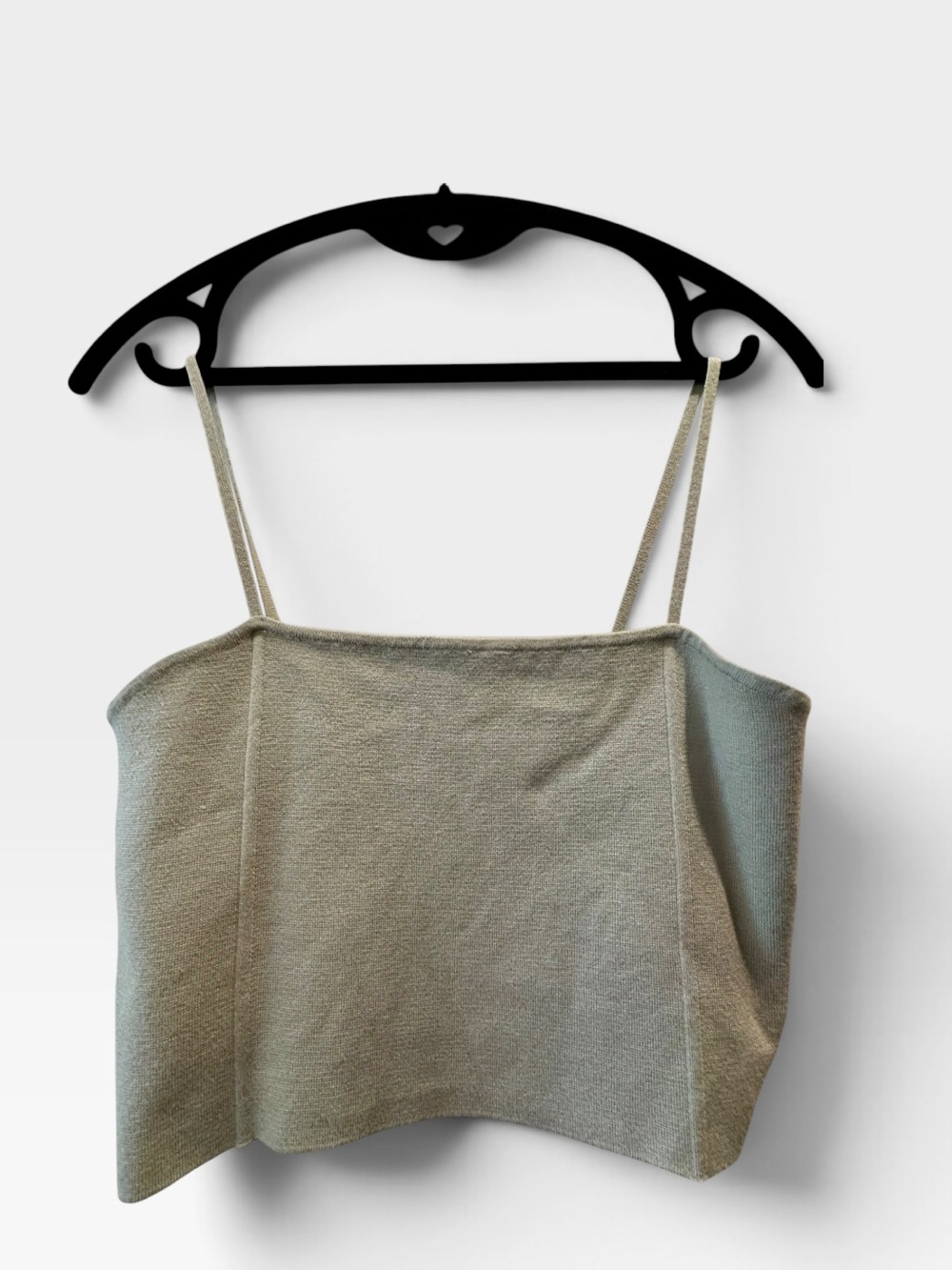 Express Sage Green Knit Spaghetti Strap Crop Top, Size M